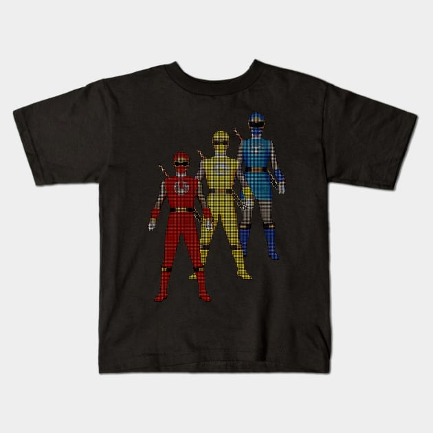 NINJA STORM RED YELLOW & BLUE POWER RANGERS NINJA STORM Kids T-Shirt by TSOL Games